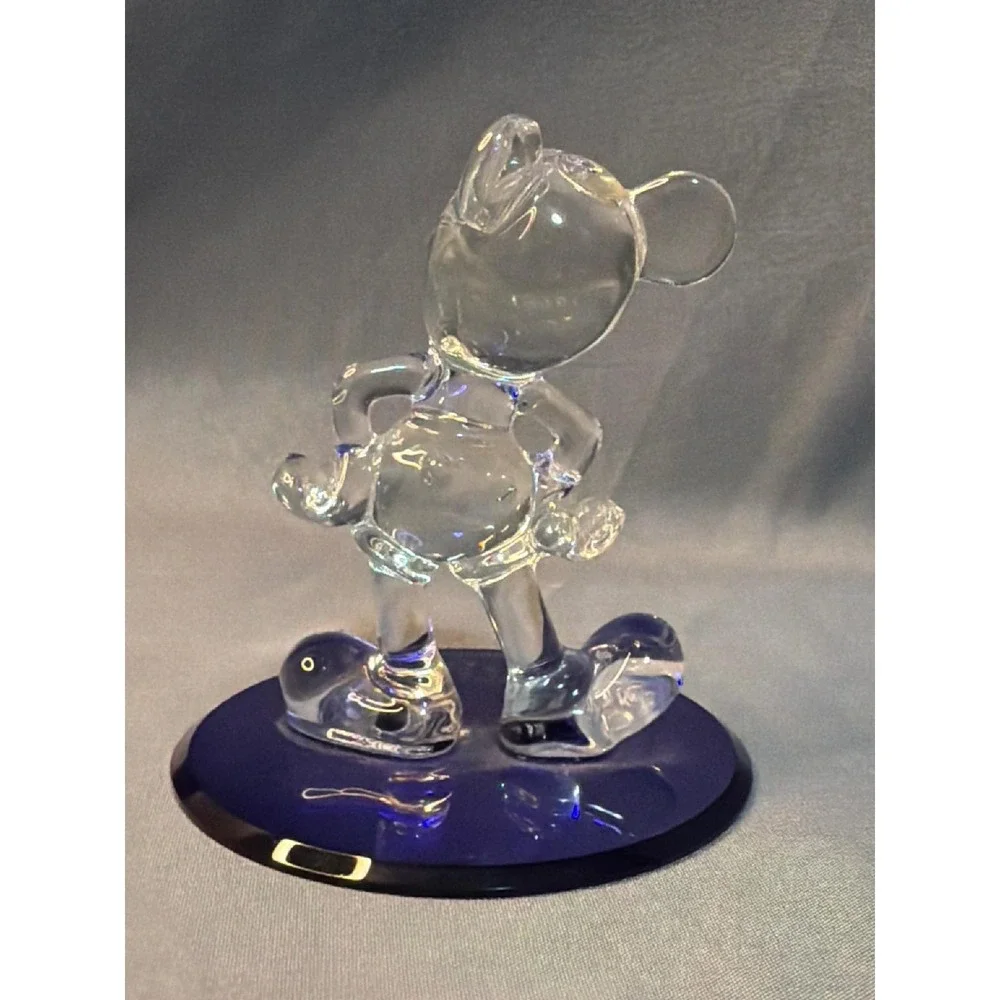 Disney Mickey Mouse Crystal Glass Figurine Disneyland Cobalt Blue Base Souvenir